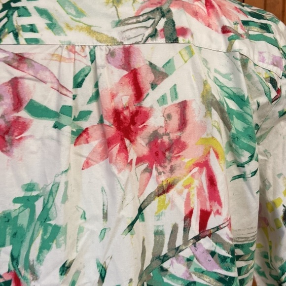 Investments Wrinkle-free Button Down 3/4 Length Sleeve Multicolor Cotton Blouse - Picture 7 of 11